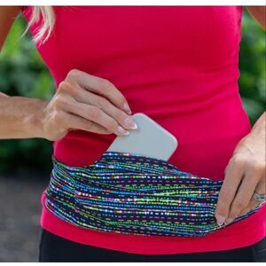 Bandi Nylon Pocketed Belt Bag in Confetti on Black - With Clip - OSFM 28”- 42”